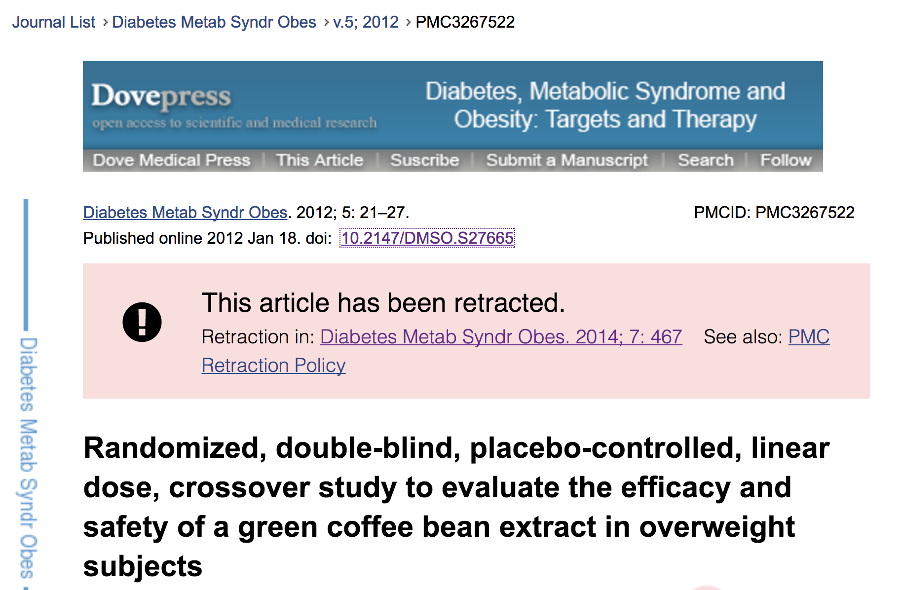 Retraction notice on pubmed